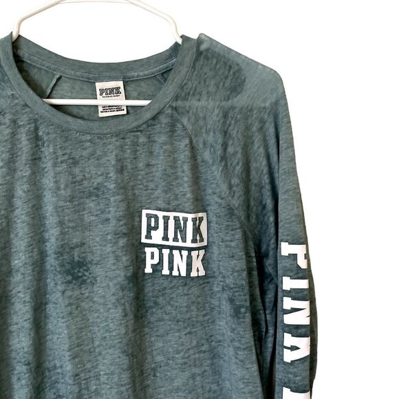 PINK Victoria's Secret green long sleeved crewneck top comfortable warm - Picture 2 of 4